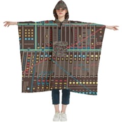 Digital Art Moog Music Synthesizer Vintage Women s Hooded Rain Ponchos by Bedest