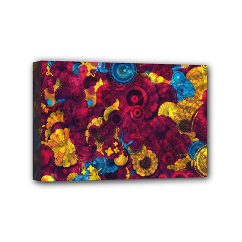 Psychedelic Digital Art Colorful Flower Abstract Multi Colored Mini Canvas 6  X 4  (stretched) by Bedest