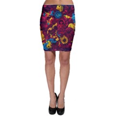 Psychedelic Digital Art Colorful Flower Abstract Multi Colored Bodycon Skirt by Bedest