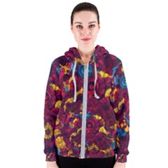 Psychedelic Digital Art Colorful Flower Abstract Multi Colored Women s Zipper Hoodie by Bedest