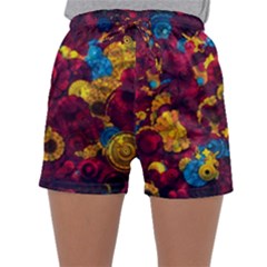 Psychedelic Digital Art Colorful Flower Abstract Multi Colored Sleepwear Shorts by Bedest