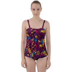 Psychedelic Digital Art Colorful Flower Abstract Multi Colored Twist Front Tankini Set by Bedest