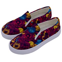 Psychedelic Digital Art Colorful Flower Abstract Multi Colored Kids  Canvas Slip Ons by Bedest