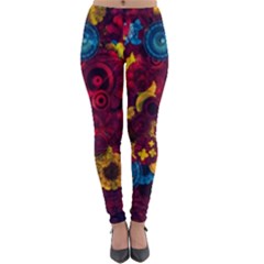 Psychedelic Digital Art Colorful Flower Abstract Multi Colored Lightweight Velour Leggings by Bedest