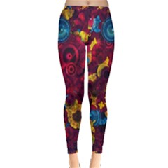 Psychedelic Digital Art Colorful Flower Abstract Multi Colored Inside Out Leggings by Bedest