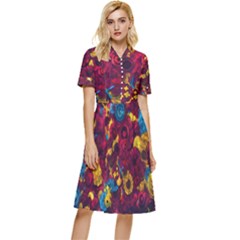 Psychedelic Digital Art Colorful Flower Abstract Multi Colored Button Top Knee Length Dress by Bedest