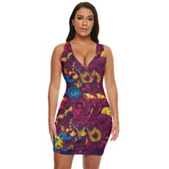 Psychedelic Digital Art Colorful Flower Abstract Multi Colored Draped Bodycon Dress by Bedest