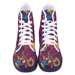 Psychedelic Digital Art Colorful Flower Abstract Multi Colored Kid s High-top Canvas Sneakers by Bedest