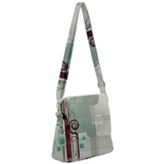 Green Red And White Line Digital Abstract Art Zipper Messenger Bag by Bedest