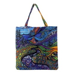 Multicolored Abstract Painting Artwork Psychedelic Colorful Grocery Tote Bag by Bedest
