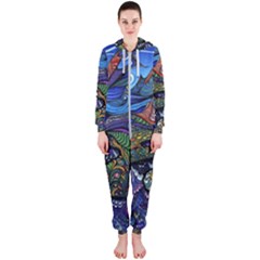 Multicolored Abstract Painting Artwork Psychedelic Colorful Hooded Jumpsuit (ladies) by Bedest