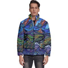 Multicolored Abstract Painting Artwork Psychedelic Colorful Men s Puffer Bubble Jacket Coat