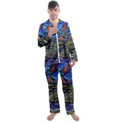 Multicolored Abstract Painting Artwork Psychedelic Colorful Men s Long Sleeve Satin Pajamas Set by Bedest