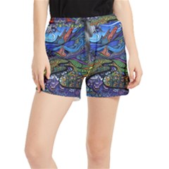 Multicolored Abstract Painting Artwork Psychedelic Colorful Women s Runner Shorts
