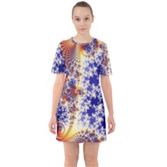 Psychedelic Colorful Abstract Trippy Fractal Mandelbrot Set Sixties Short Sleeve Mini Dress by Bedest