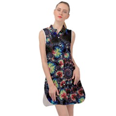 Psychedelic Colorful Abstract Trippy Fractal Sleeveless Shirt Dress by Bedest