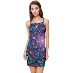 Purple Psychedelic Art Pattern Mosaic Design Fractal Art Summer Tie Front Dress