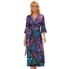 Purple Psychedelic Art Pattern Mosaic Design Fractal Art Midsummer Wrap Dress