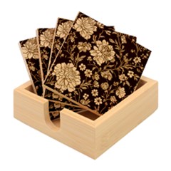 Flower Pattern Bamboo Coaster Set