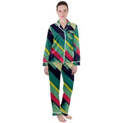 Abstract Geometric Design Pattern Women s Long Sleeve Satin Pajamas Set	 by Bedest