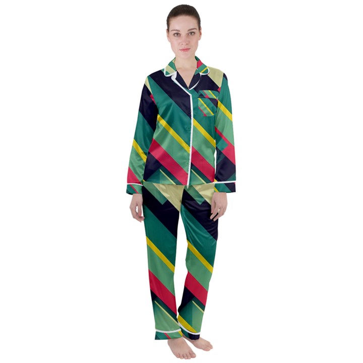 Abstract Geometric Design Pattern Women s Long Sleeve Satin Pajamas Set	