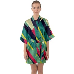 Abstract Geometric Design Pattern Half Sleeve Satin Kimono  by Bedest