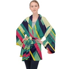 Abstract Geometric Design Pattern Long Sleeve Velvet Kimono  by Bedest