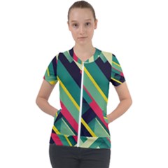 Abstract Geometric Design Pattern Short Sleeve Zip Up Jacket by Bedest