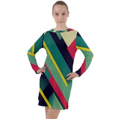 Abstract Geometric Design Pattern Long Sleeve Hoodie Dress