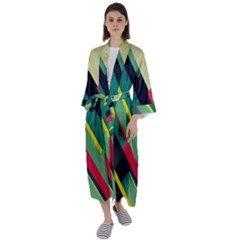 Abstract Geometric Design Pattern Maxi Satin Kimono by Bedest