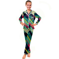 Abstract Geometric Design Pattern Kids  Satin Long Sleeve Pajamas Set by Bedest