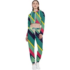Abstract Geometric Design Pattern Cropped Zip Up Lounge Set by Bedest