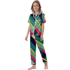 Abstract Geometric Design Pattern Kids  Satin Short Sleeve Pajamas Set by Bedest