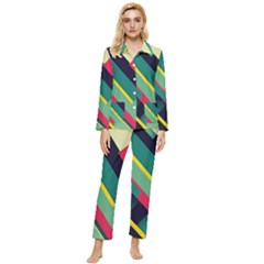 Abstract Geometric Design Pattern Womens  Long Sleeve Velvet Pocket Pajamas Set by Bedest