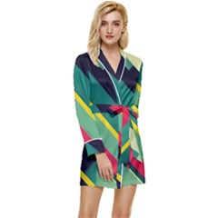 Abstract Geometric Design Pattern Long Sleeve Satin Robe by Bedest