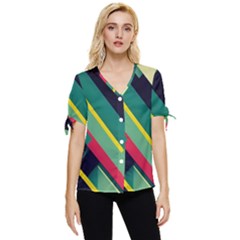 Abstract Geometric Design Pattern Bow Sleeve Button Up Top by Bedest