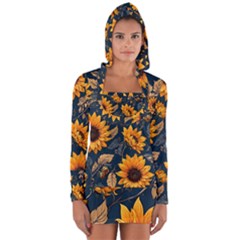 Flower Pattern Spring Long Sleeve Hooded T-shirt by Bedest
