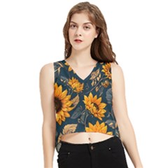 Flower Pattern Spring V-neck Cropped Tank Top