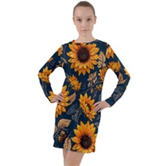 Flower Pattern Spring Long Sleeve Hoodie Dress