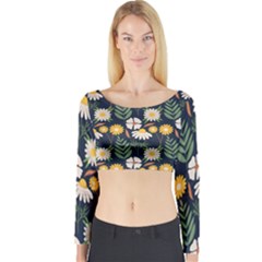 Flower Grey Pattern Floral Long Sleeve Crop Top