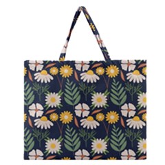 Flower Grey Pattern Floral Zipper Large Tote Bag