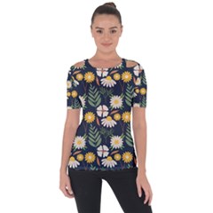 Flower Grey Pattern Floral Shoulder Cut Out Short Sleeve Top