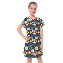 Flower Grey Pattern Floral Kids  Drop Waist Dress