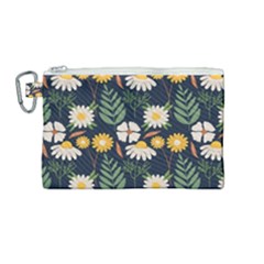 Flower Grey Pattern Floral Canvas Cosmetic Bag (medium)