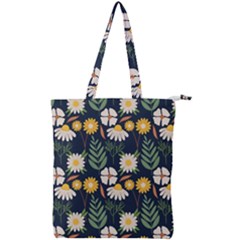 Flower Grey Pattern Floral Double Zip Up Tote Bag by Dutashop