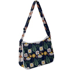 Flower Grey Pattern Floral Zip Up Shoulder Bag by Dutashop