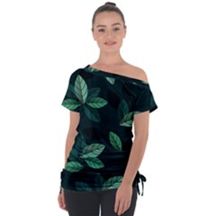 Foliage Off Shoulder Tie-Up T-Shirt