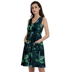 Foliage Sleeveless Dress With Pocket