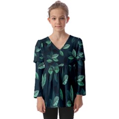 Foliage Kids  V Neck Casual Top