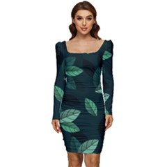 Foliage Women Long Sleeve Ruched Stretch Jersey Dress